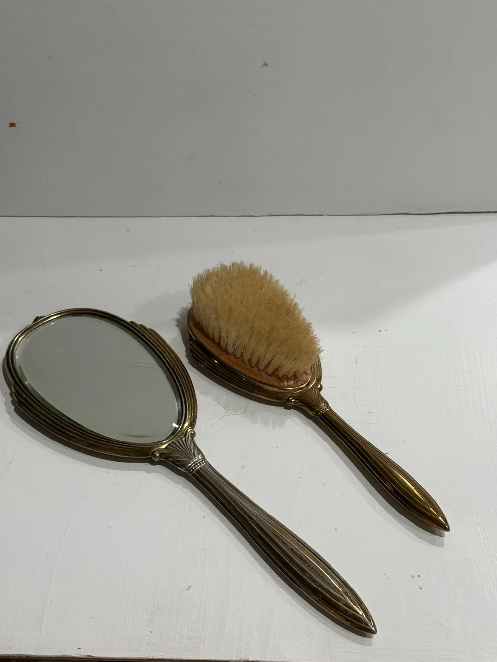 Vintage Art Deco Vanity Set Mirror & Brush Black Gold 1920’s